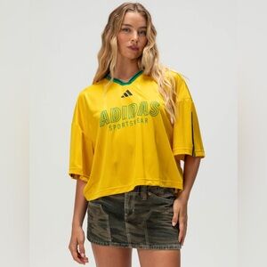 Adidas Tiro Nations Pack Boyfriend Jersey Crop Top XS Yellow Green